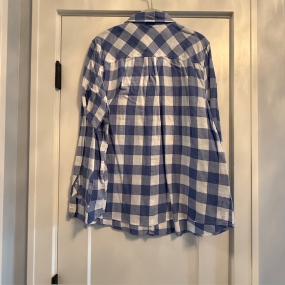 NWOT J. Crew Factory Blue & White Plaid XL Flannel Button Women's Shirt - Picture 5 of 10